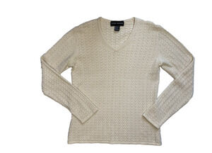 Randy Kemper 100% Cashmere Sweater Womens Medium Chevron Eyelet Vintage 90s